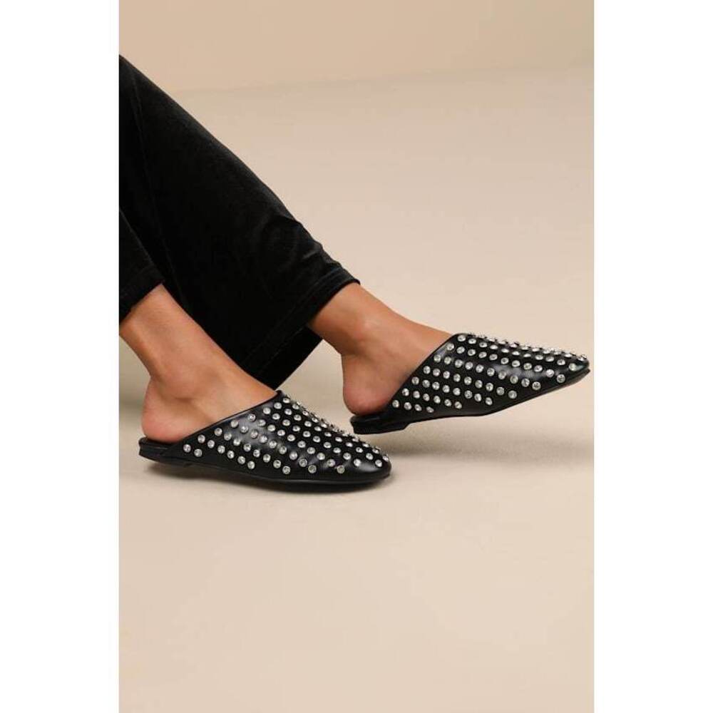 Lulus Calley Black Rhinestone Slides - Size 8